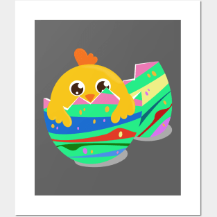 Cute Chick in Colourful Eggshell Posters and Art